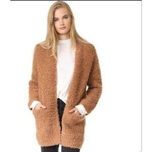 VINCE Dark Camel Wool Cashmere Teddy Oversized Boho Long Open Cardigan Sz XS-S-M